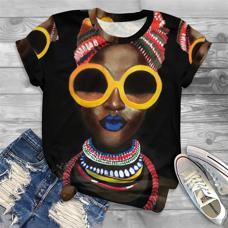 

Colorful Character Graffiti Patterns Women Round Neck T-shirt Casual Style Latest Short Sleeved Top Fashion Vacation Clothing