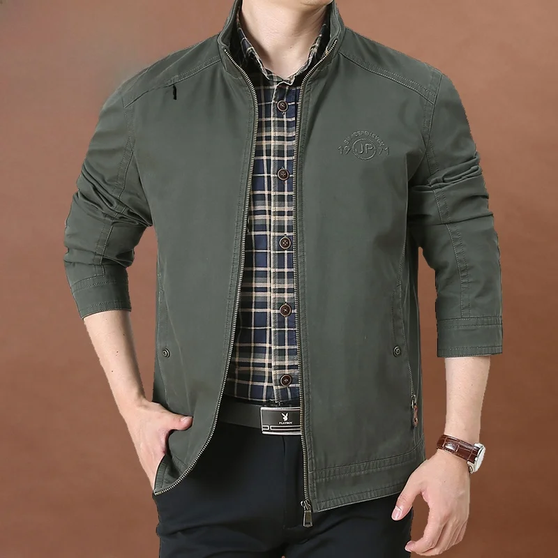 

Мужская хлопковая куртка с воротником-стойкой, весенне-осенняя, повседневная, дышащая, свободного кроя, больших размеров, для бизнеса и работы, удобная верхняя одежда