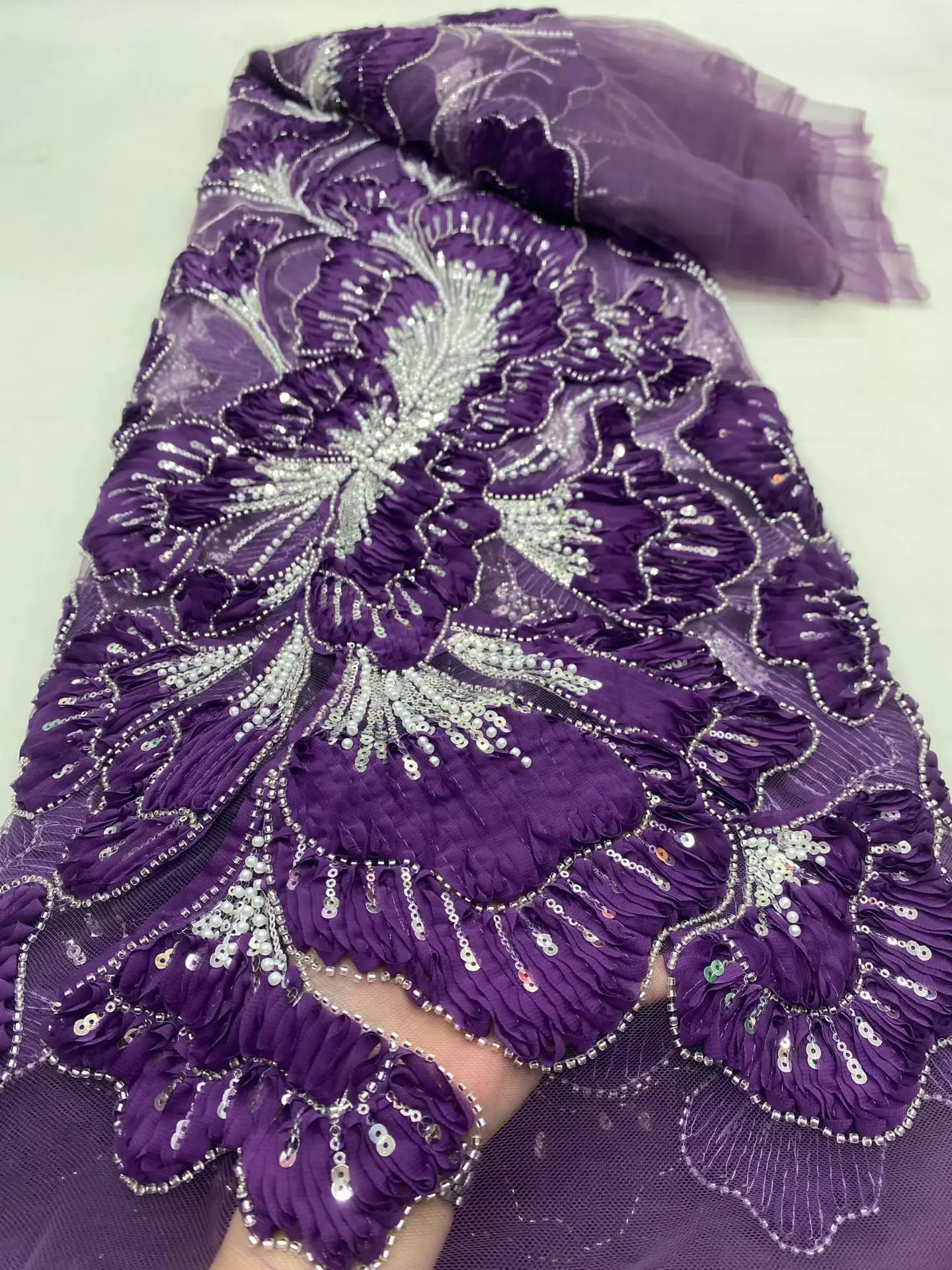 

Новинка 2026 года, высокое качество, африканская нигерийская ткань с тюлем, кружевная ткань, гипюровая вышивка, бисер, платья, блестки, 5 ярдов DP0494