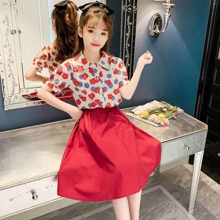 Fashion Girls Dresses Summer 2024 Teen Kids Short T shirt + Dress 2PCS Casual Dress for Girl Children Vestido 8 10 12 14 Year