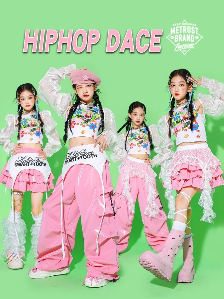 

Костюм для джазовых танцев для девочек, розовый, в стиле стритвир, детский сценический костюм, модный комплект Dopane ow, этническая сценическая одежда для детей