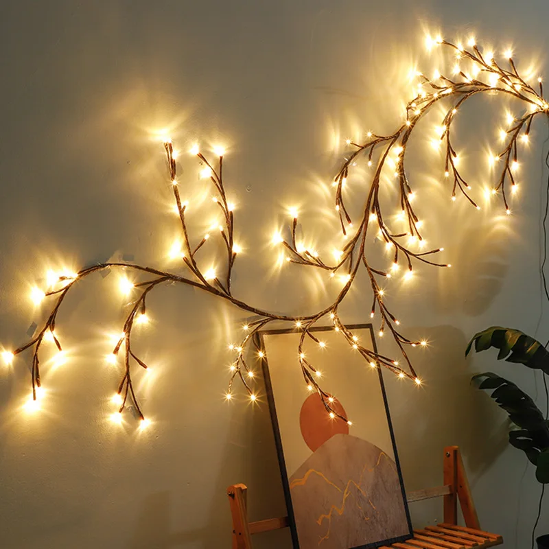 72LED/96LED 나뭇가지 램프 USB 전원 DIY 축제 나무 덩굴 따뜻한 흰색 빛 방수 벽 발코니 DIY 장식