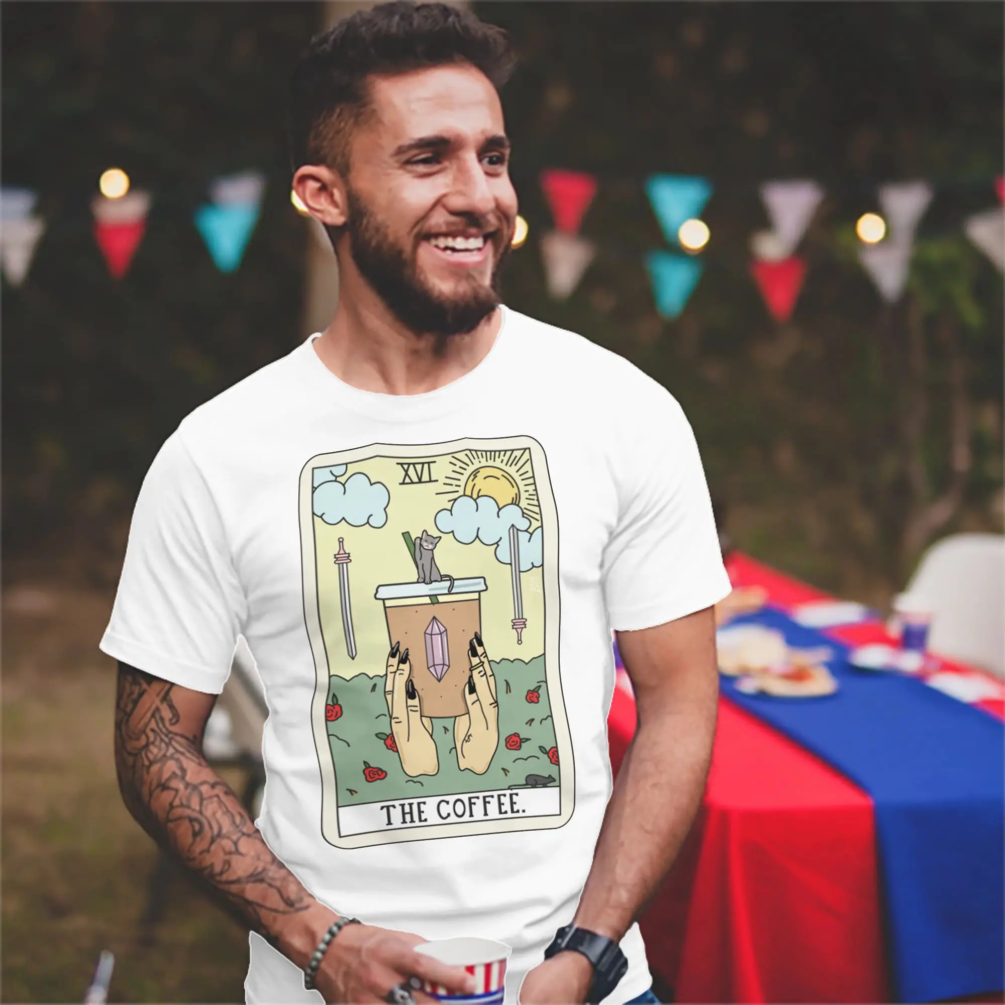 Coffee Reading T Shirts Men Women Cotton T-Shirts Tarot Divination Occult Card Magic Witch Tee Shirt Short Sleeve Clothes