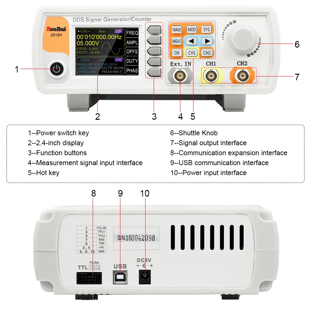 RuoShui DDS Signal Generator High Accuracy Dual-channel Universal Function Generator Counter Arbitrary Waveform Frequency Meter