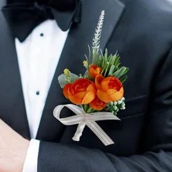 Roses artificielles Orange, boutonnière, Corsage de poignet, accessoires de mariage pour demoiselle d'honneur et marié