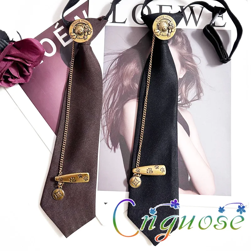 2024 Korean Fashion 2024 DIY Retro Style Chain Tie  Brown Coffee Tie without knots Necktie for Womens