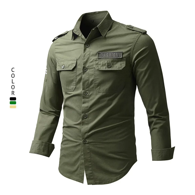 Men's Casual Shirt Military Army Long Sleeved Combat Breathable Shirt Outdoor Hiking Multi Pocket Casual Shirt Men's