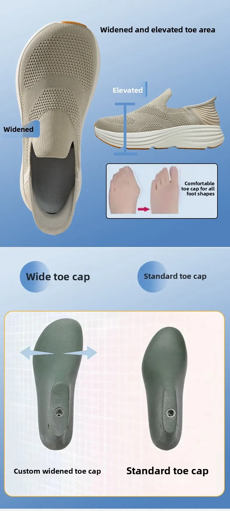 New Men Wide Toe Slip On Mesh Sneakers Breathable Thick Sole Shock Absorbing Walking Shoes Casual Commuting Shoes