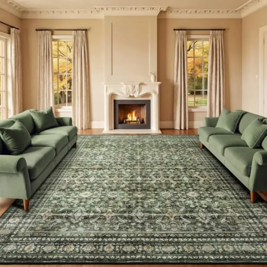

9x12 Area Rug for Living Room Green Washable Large Rugs with NonSlip Backing Soft Boho Carpets for Bedroom Dining Room Home Off