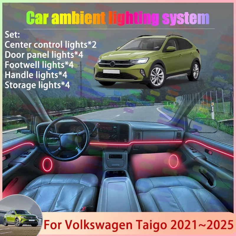 

Для Volkswagen Taigo CS1 Nivus 2021 ~ 2025 2022 2/18 в 1 автомобильный атмосферный светильник RGB абажур ансамбль стример атмосферный набор