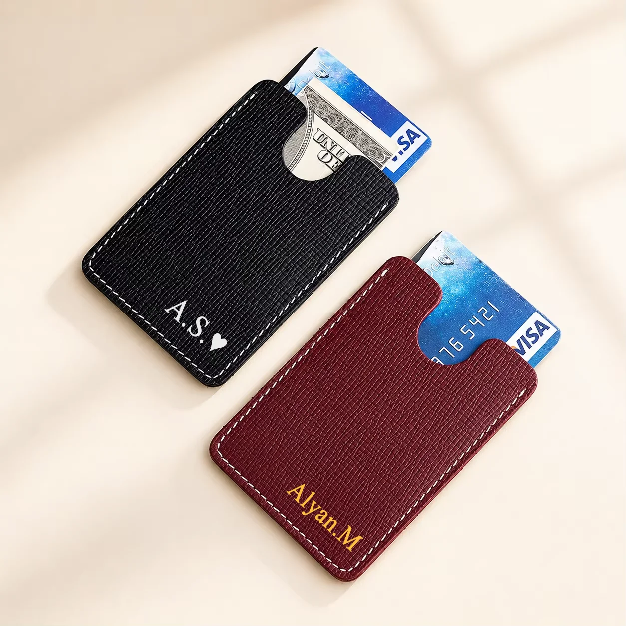 Custom Ultra-Thin Genuine Leather Credit Card Case, Minimalist Card Wallet Holder,Unisex Credit Card Storage Pouch for Daily Use