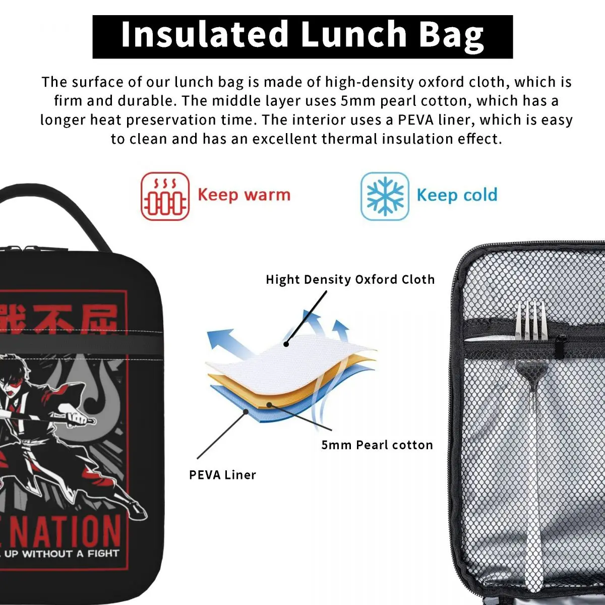 Avatar The Last Airbender Zuko Fire Nation Never Give Up Accessories Insulated Lunch Bags Storage Food Boxes Portable Lunch Box