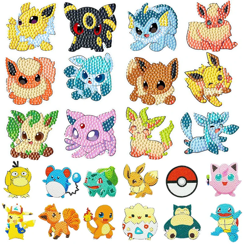 12pcs Pokémon Diamond Painting Stickers Kits for Kids DIY Diamond Art Mosaic Sticker by Numbers Kits Craft Decor Beginner Gifts