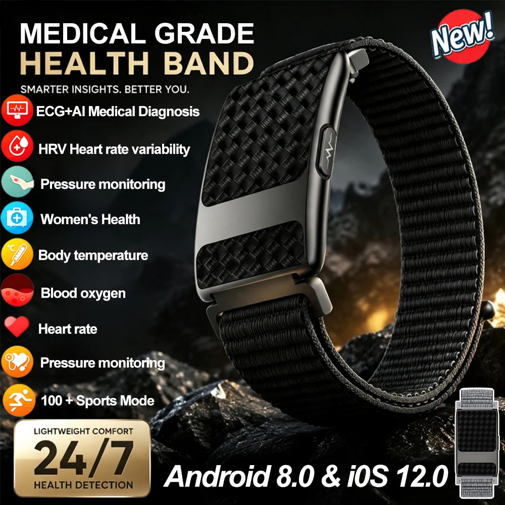 Nova Pulseira de Saúde com GPS e IA 2026, 3ATM, Monitor de Frequência Cardíaca, Pressão Arterial, HRV, Lembrete de Chamadas, Pulseira Esportiva, Rastr