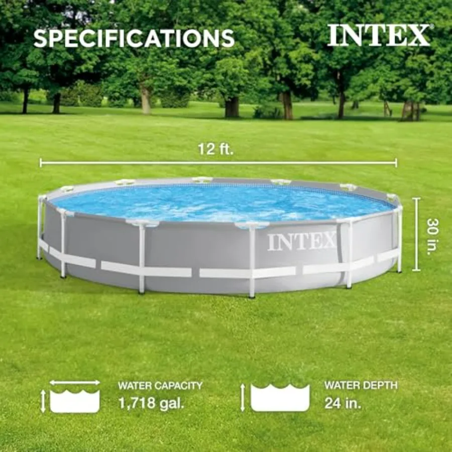 Backyard outdoor swimming pool set: 12 ft x 30 in round above-ground steel frame pool with 530 GPH filter pump and ladder, silv