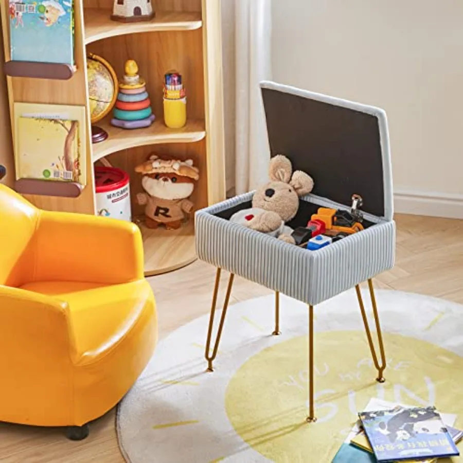 

Vanity Chair with Storage, Square Ottoman Feet Stool, Modern Multifunctional Makeup Stool for Bedroom, Living Room, Office, Gol