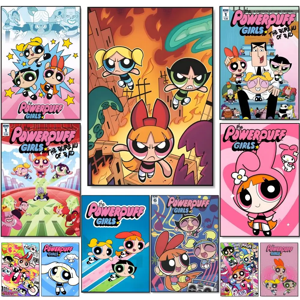 Affiche de dessins animés t-the Powerpuff pour filles, auto-adhésive HD, étanche, Art mural, idéal pour la maison, le bureau, la dortoir, la chambre à coucher, super cadeau