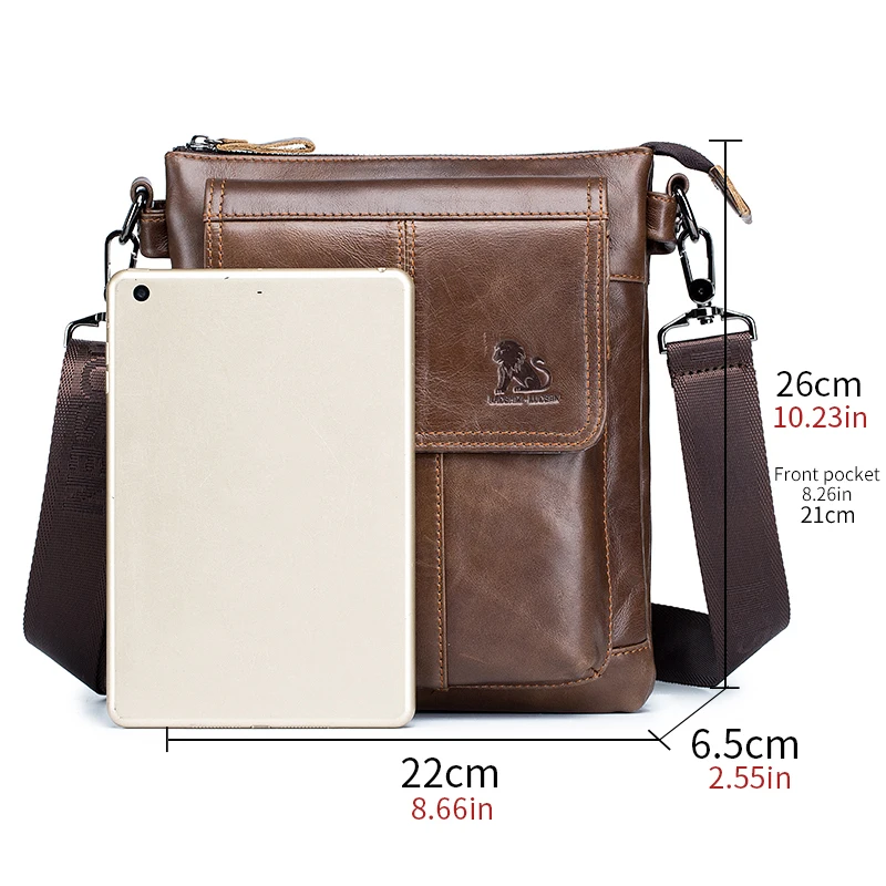 1pc Men\'s Leather Messenger Bag Cow Leather Shoulder Bag Men\'s Retro Large Capacity Multi-Functional Messenger Bag