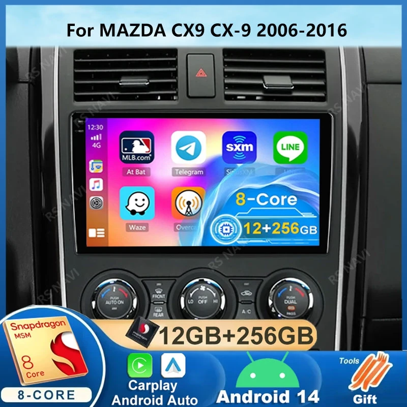 

Autoradio Andorid 14 for Mazda CX9 CX-9 2006-2016 Car Radio Stereo WiFi Carplay GPS Navigation Multimedia Video Player 2 Din