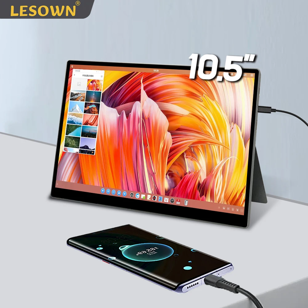 LESOWN 10.5 inch 1920x1280 FHD Ultra Portable Monitor 16:10 IPS Touchscreen Small Ancillary Display for Smartphone Laptop PC