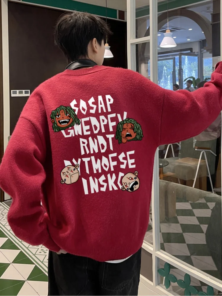 

Thiened Knitted Long Sve Men's Sweater Autumn Winter New Sle Fce Lined Warm Pure Color Versatile Print Trendy