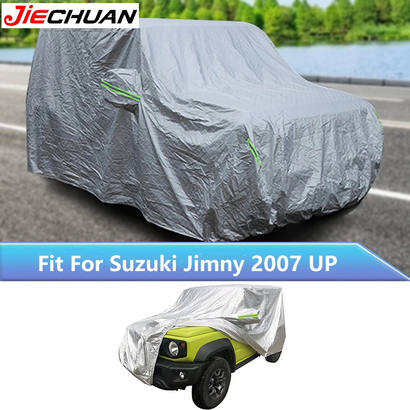 

JIECHUAN Silvery Car Waterproof Cover Outdoor Anti-UV Sunshade Cover Snow Rain Wind Protect Cover Fit For Suzuki Jimny 2007 Up
