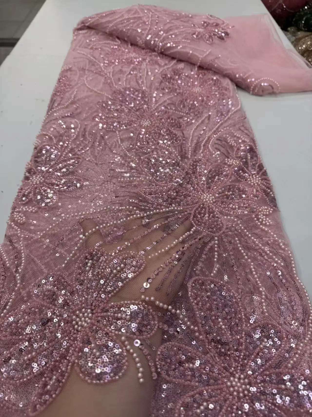 

High Quality African Beads Lace Fabric 2026 French Nigerian Groom Sequins for Wedding Party Dress Sewing