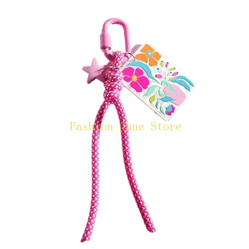 N5KA Embossed Acrylic Keychain Charm with Braided Cord for Backpacks