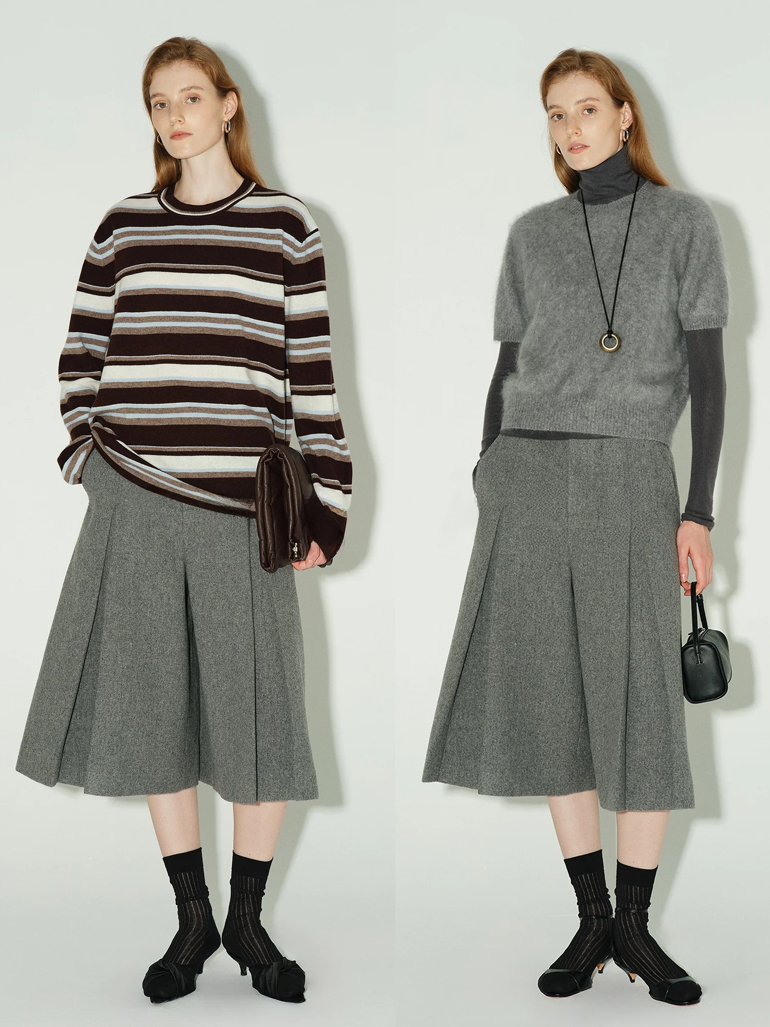 

Шерстяные юбка-брюки Ele с высокой талией и 3D-плиссировкой, универсальные и элегантные, от AES, для женской осенней коллекции 2025 года