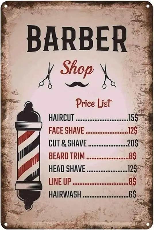 Barbershop Price List Retro Design Tin Metal Signs Wall Art Thick Tinplate Print Poster Wall Decoration for Barber Shop Metal Ti