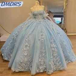 Graceful Strapless Shiny Ball Gown Charming Sleeveless Quinceanera Dresses 2024 Classic 3D Flower Applique Sweet 16 Dress