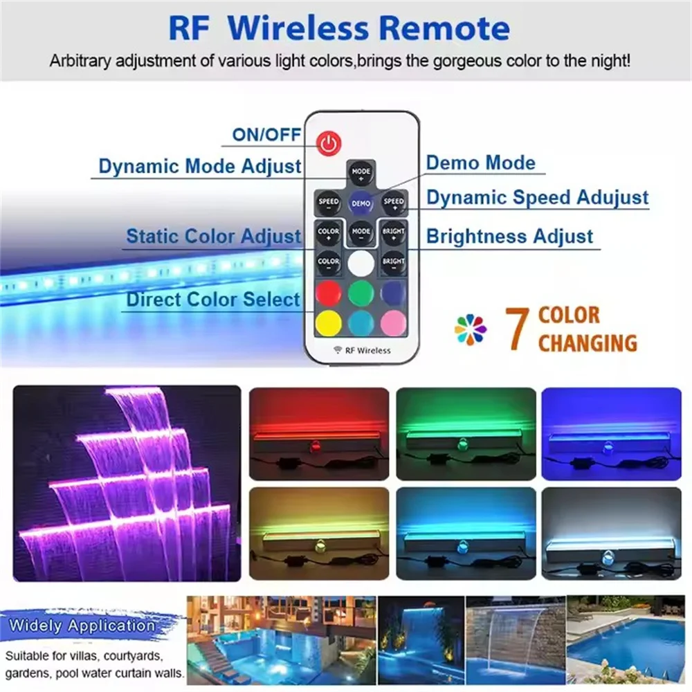 DC12V Underwater Waterfall Blade Spillway Acrylic ABS Material Fountain Spa 300MM Water Descent RGB Wall Mounted Colorful