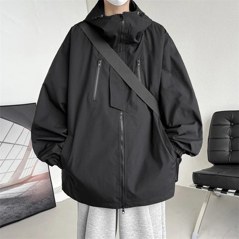 Blouson aviateur à capuche pour hommes, coupe-vent à fermeture éclair, printemps, automne, veste cargo adt, décontracté, sport, 2024