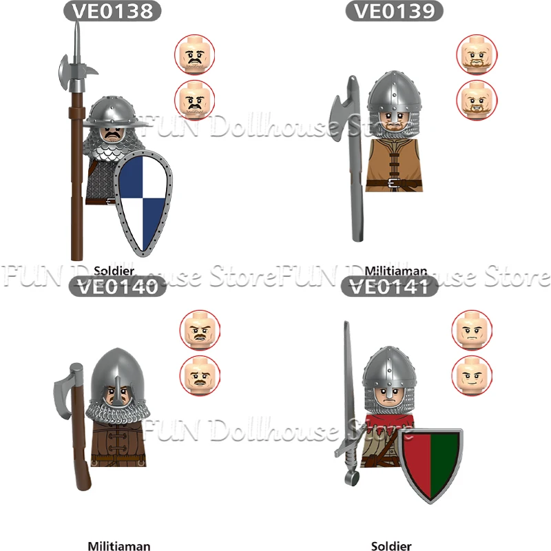 Mittelalterliche Militärarmbrust Miliz Lancer Rüstung Soldat Figur Baustein Schloss Ritter Bogenschütze Krieger Schild DIY Ziegel Spielzeug