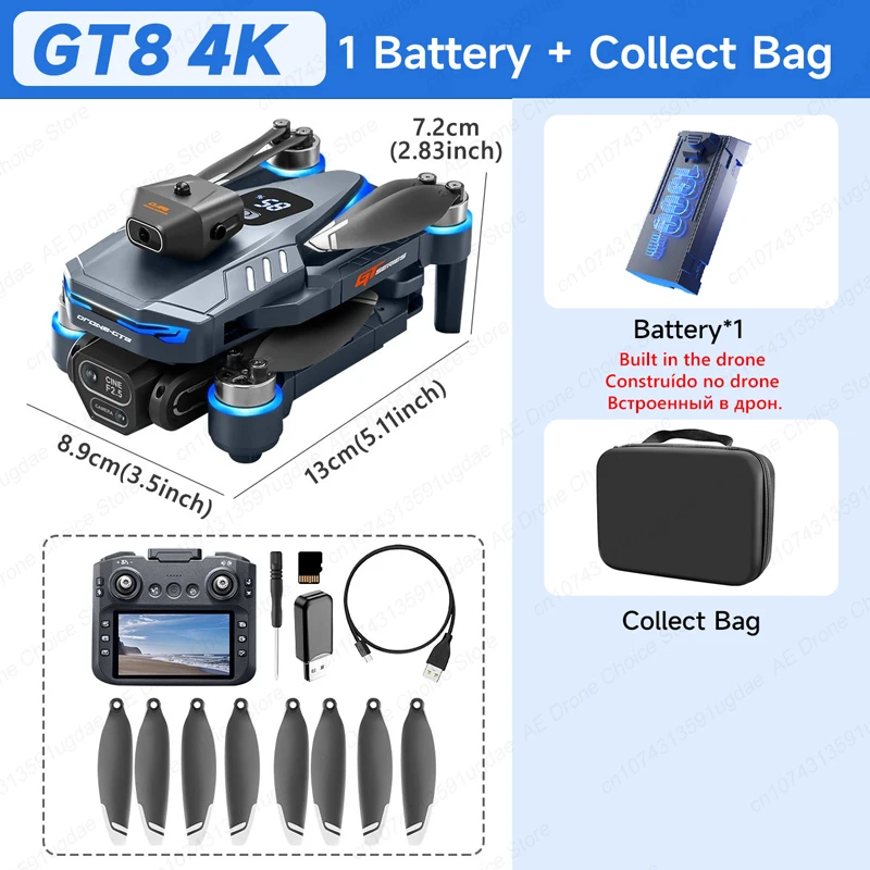Nieuwe GT8 Drone 8K Professionele HD Dubbele Camera Scherm Afstandsbediening 5G WIFI Borstelloze Motor Obstakel vermijden Opvouwbare Quadcopter Speelgoed
