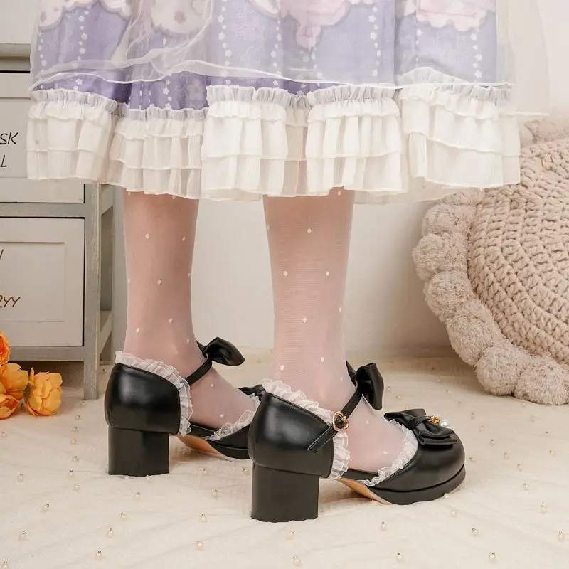 

ORCHALISA Новые милые женские туфли-лодочки на блочном каблуке для девочек на платформе с пряжкой и ремешком и бантом, большие размеры 47 48, женские туфли-лодочки в стиле Лолиты, 28, 29 30, с круглым носком