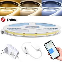 Tuya Zigbee 3.0 COB LED Strip 12V 1m 2m 3m 4m 5m Warm White Flexible Dimmable Light Kit 3000K-6500K for Alexa Google Assistant