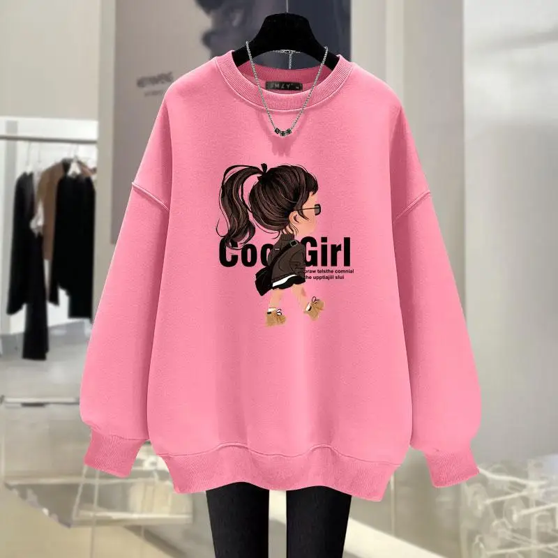 Autumn Vintage Loose Casual O-neck Sweatshirts Fashion Y2k Long Sleeve Top Pullovers Women Clothing Cartoon Printed Hoodies