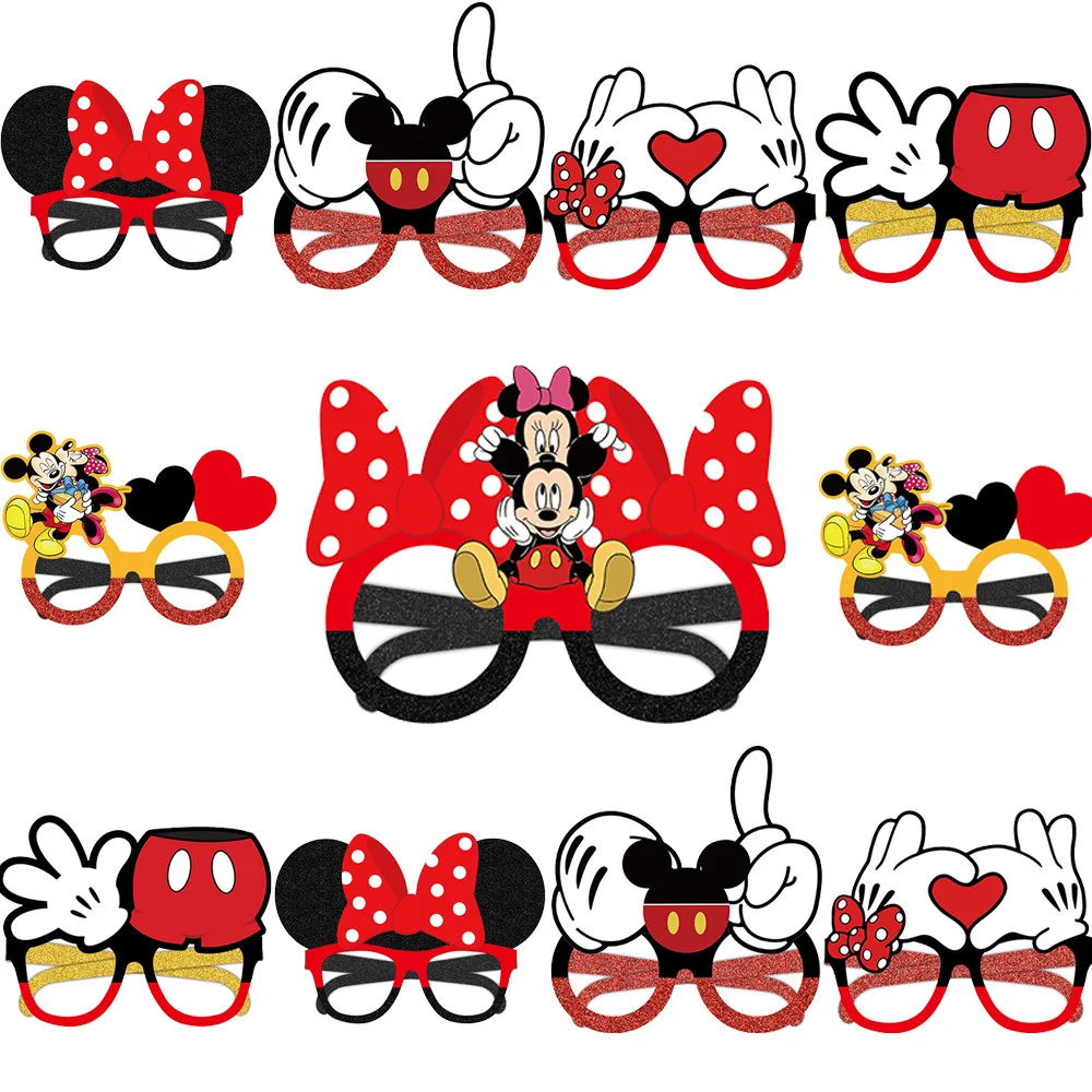 

12/24pcs Disney Mickey Mouse Paper Glasses Party Decoration Supplies Mickey Minnie Paper Glasses Mask Cosplay Theme Party Favors