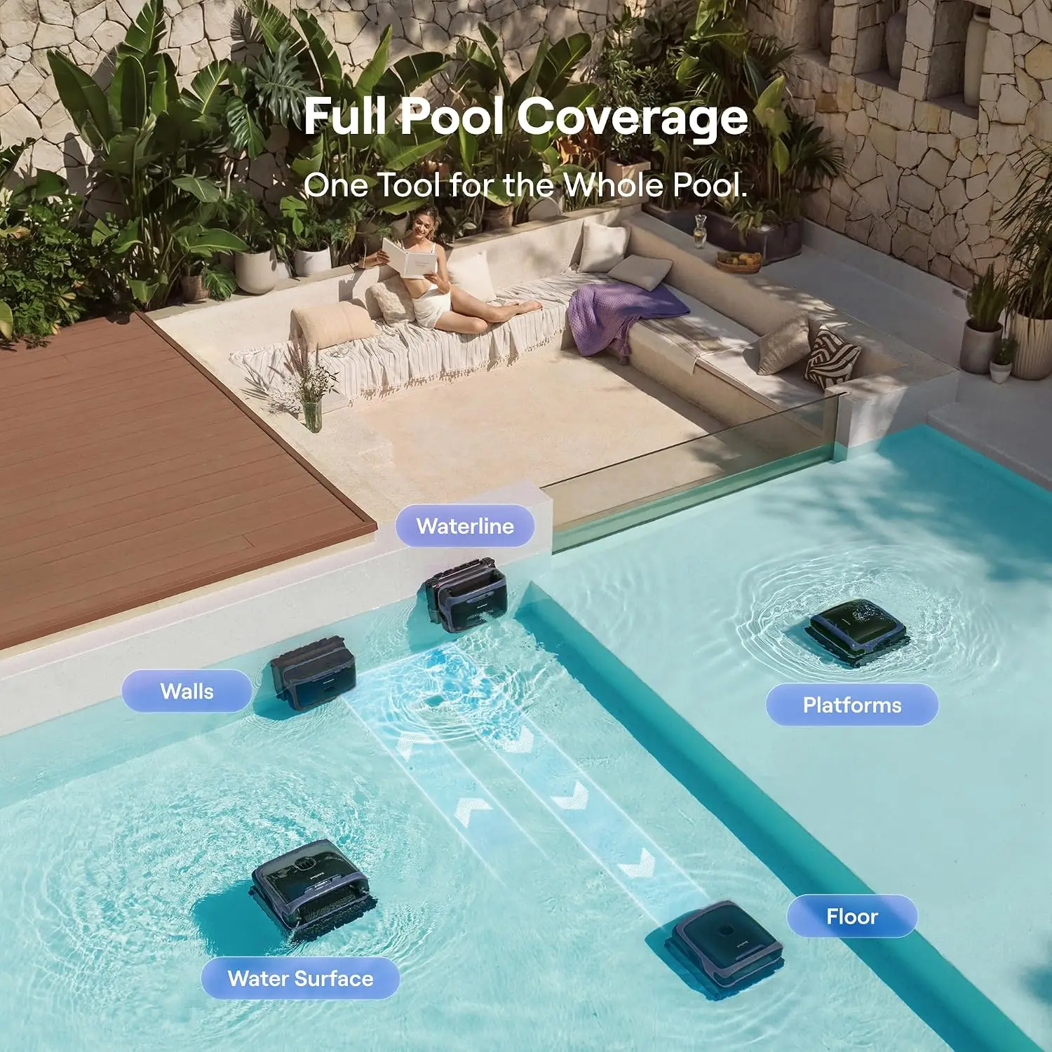 Beatbot Sora 70 Pool Vacuum Robot, 360° Top-to-Bottom Cleaning, Smart Surface Parking, 6L Capacity, 6800GPH Super Power for Abov
