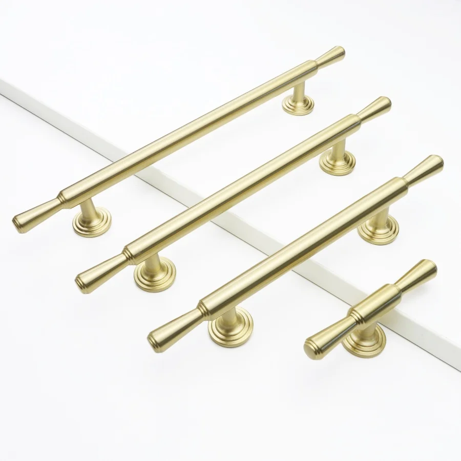 

French Solid Brass Furniture Pulls Luxurious Drawer Knobs T Bar Furniture Kitchen Cabinet Handles Wardrobe Door Decorations