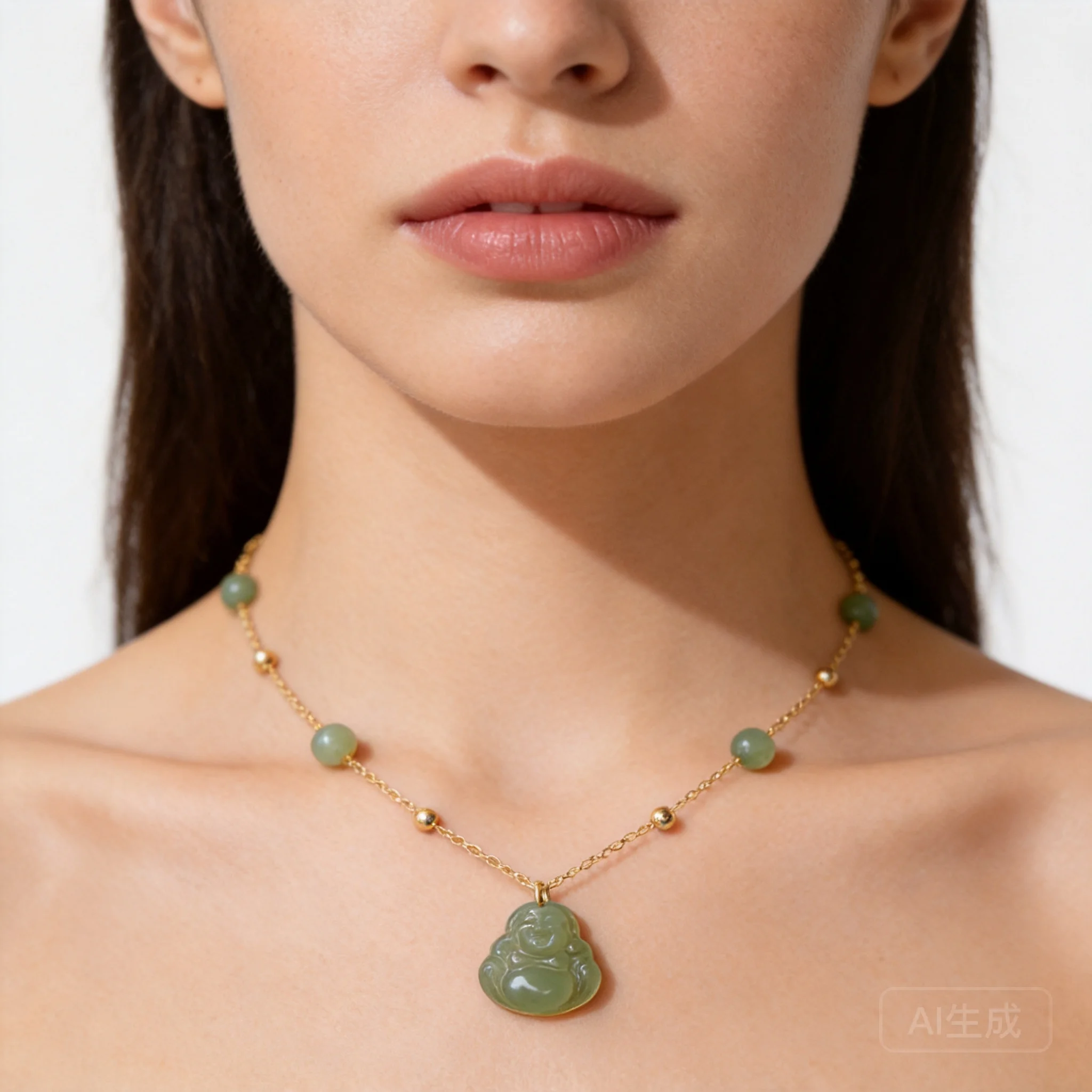 Chinese Style Lucky Hetian Jade Laughing Buddha Pendant 14k Gold Filled Choker Necklace For Women 2026 New Blessing Fortune Brin