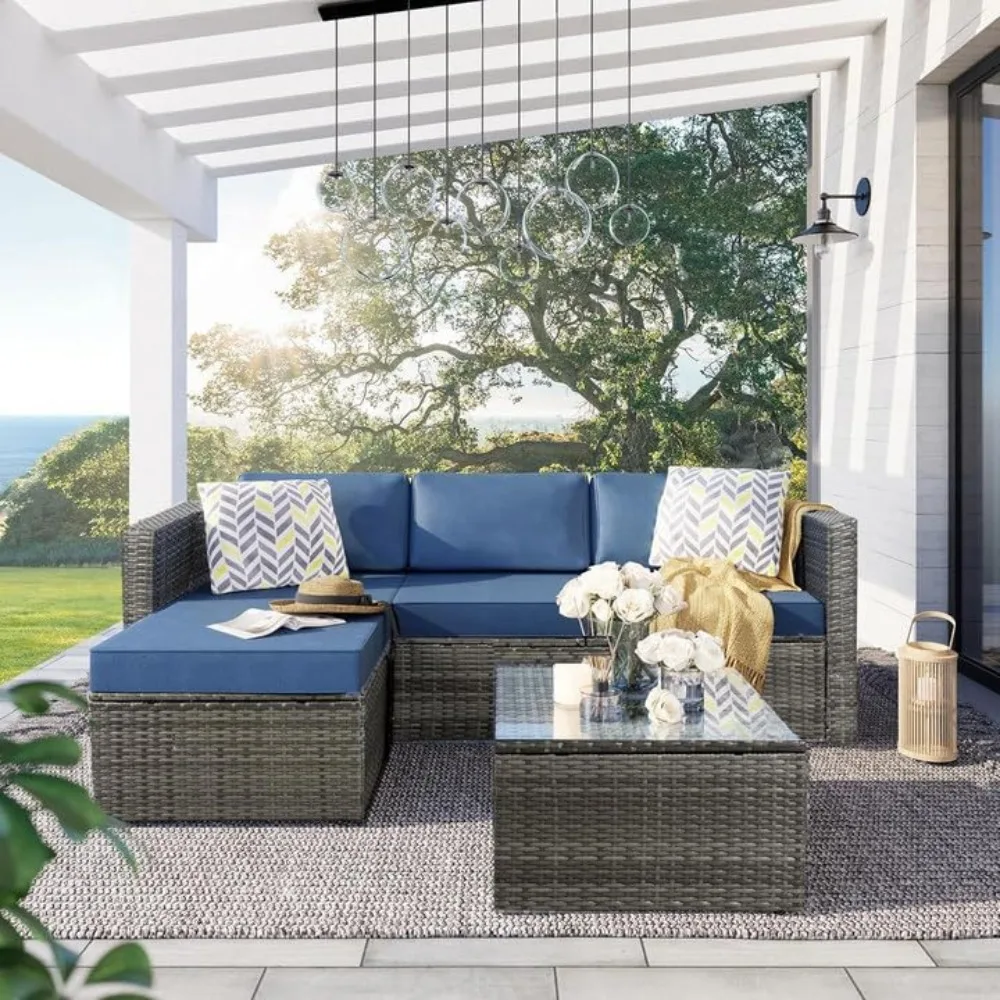

3-Piece Outdoor Patio Sectional Sofa Set with Cushions and Adjustable Coffee Table