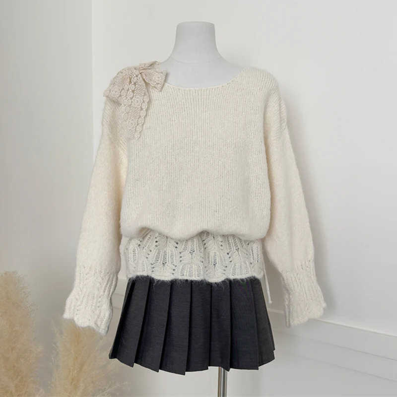 Кружевной ажурный вязаный свитер, фиолетовый, с длинным рукавом, женская одежда, свободный повседневный трикотаж с поясом и тонкой талией, вязаный джемпер