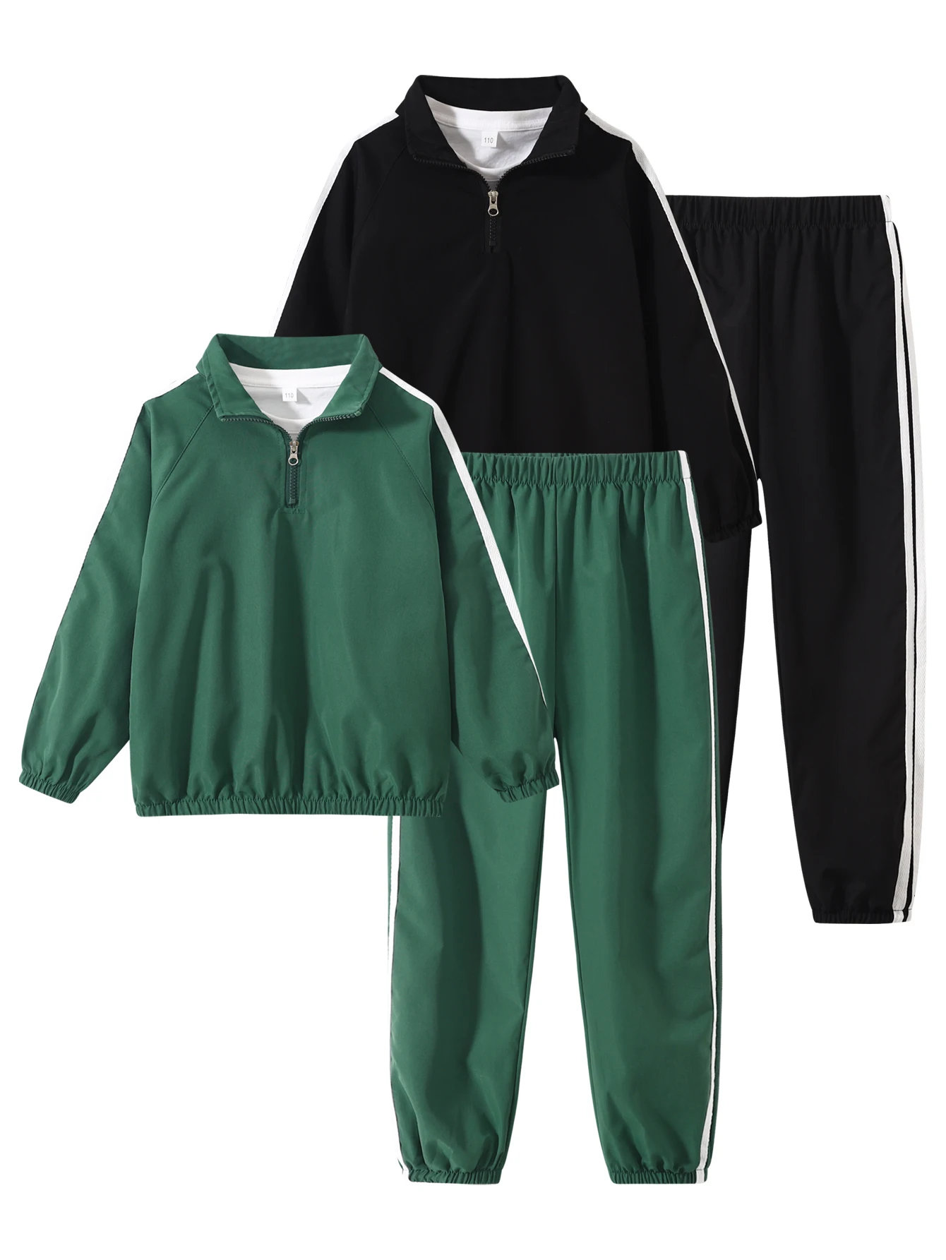 

Комплект из 4 комплектов одежды с воротником на молнии для мальчиков, однотонная уличная одежда, стильный комплект со штанами с длинными рукавами, одежда для рождественской вечеринки, осенне-зимняя мода