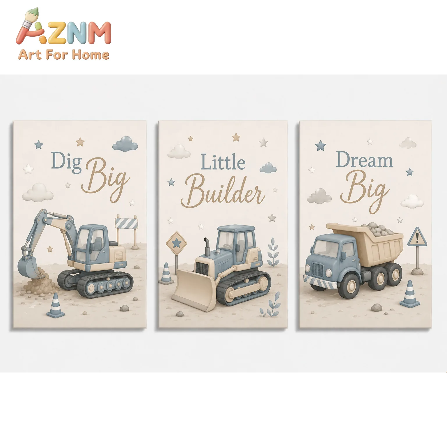 AZNM Construction Vehicle Excavator Truck Canvas Wall Art Frameless Poster Inspirational Quote Print for Boys Kids Bedroom Nurse