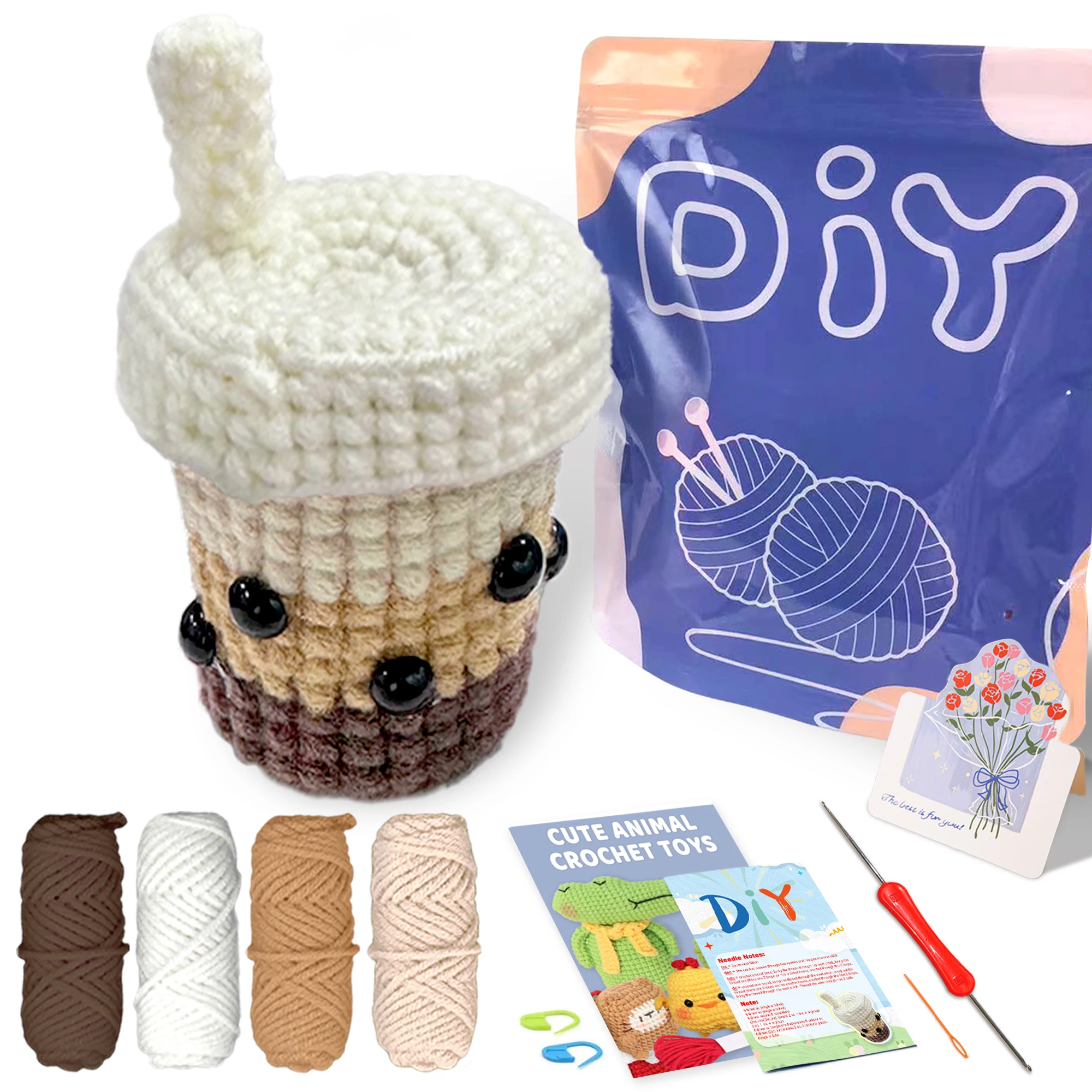 AMAXIN Crochet Kit for Beginners-Coffee Cup Easy Learn to Starter Amigurumi Knitting Kit and Yarn Craft