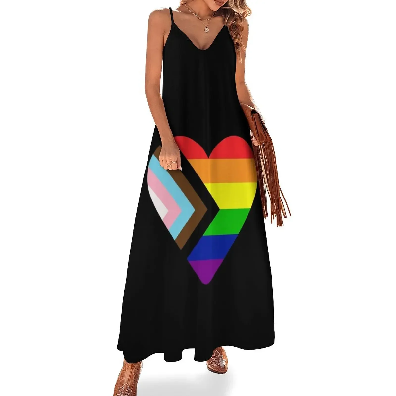 Progress Pride Flag Heart Sleeveless Dress evening dresses ladies dress for woman Dress