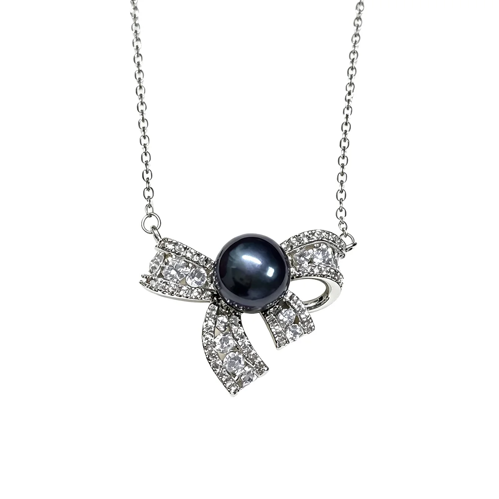 Hochzeitsanhänger aus 925er Silber mit Naturperle für Damen, eleganter Süßwasserperlen-Anhänger, Schmuck, Geschenk für Ehefrau, Mutter, Jahrestag, Weiß, Schwarz – Detail 4
