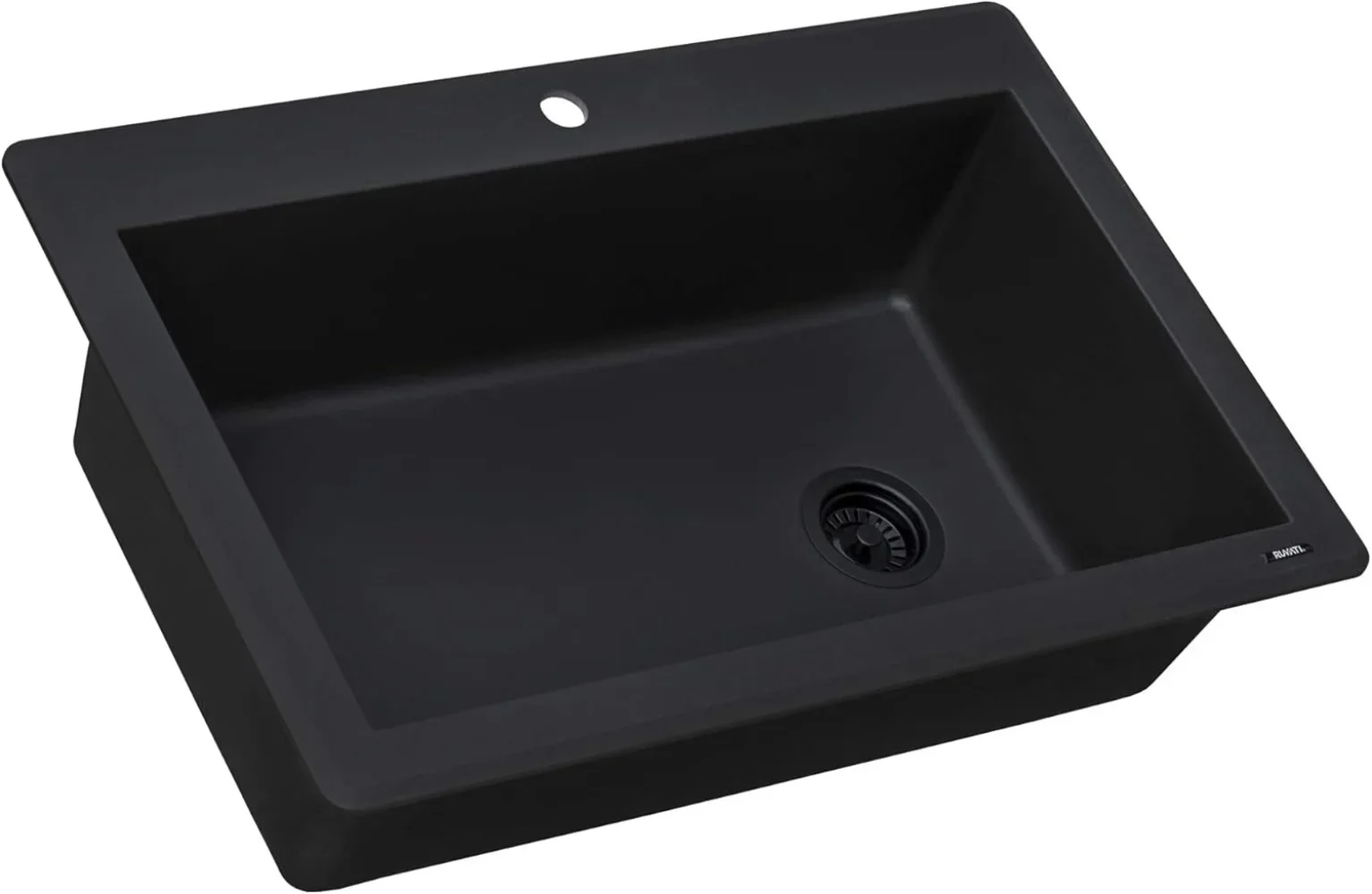 33 x 22 inch Drop-in Topmount Granite Composite Single Bowl Kitchen Sink Slope Bottom - Midnight Black - RVG1033BK